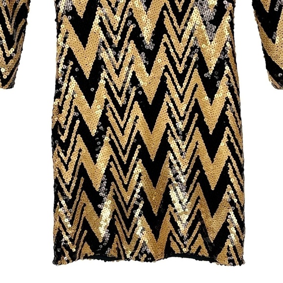 ARK & CO. SEQUIN EMBELLISHED CHEVRON STRIPE 3/4 SLEEVE FITTED SHEATH DRESS - Picture 7 of 16